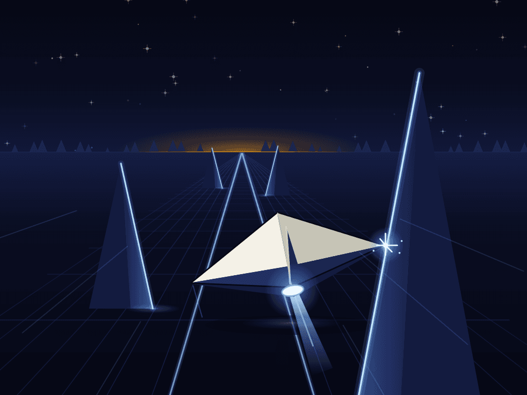 Hoverline cover art - a hover-jet threading glowing pylon gates at speed