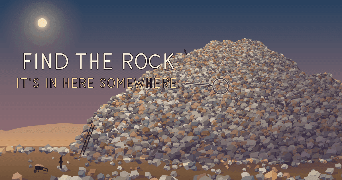 Find the Rock key art - an enormous pile of stones with one of them circled and an arrow pointing to it
